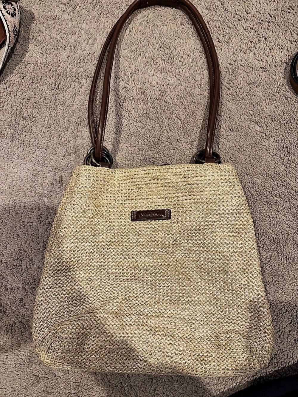 Rosetti Straw Shoulder Bag in Beige & Brown